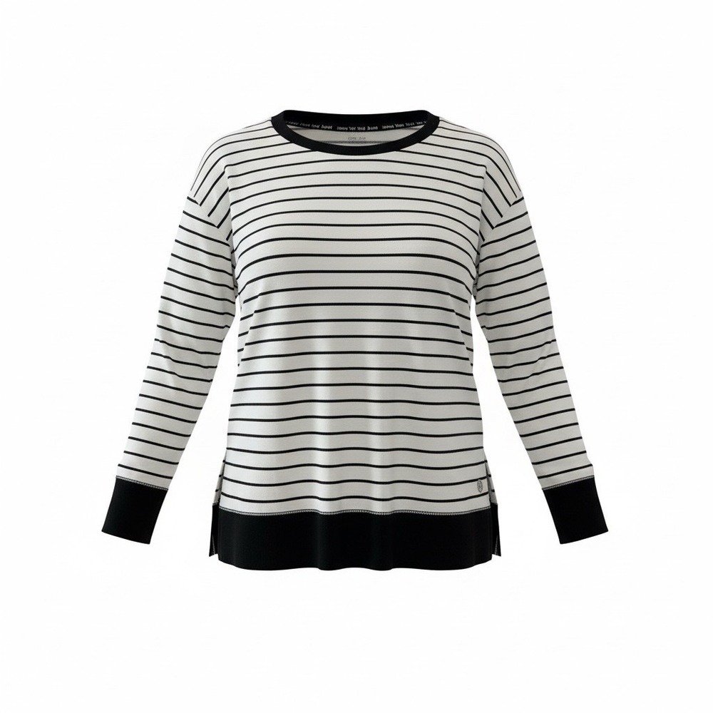 Jones New York Sport Knit Blouse Womens XL White Black Striped Long Sleeve Top